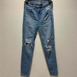 American Eagle Outfitters Women's Light Blue Ripped Skinny Jeans